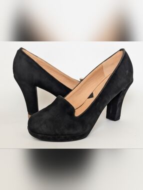 NWOT Adrienne Vittadini "Maly" Black Suede Block Heel Pumps Sz 8